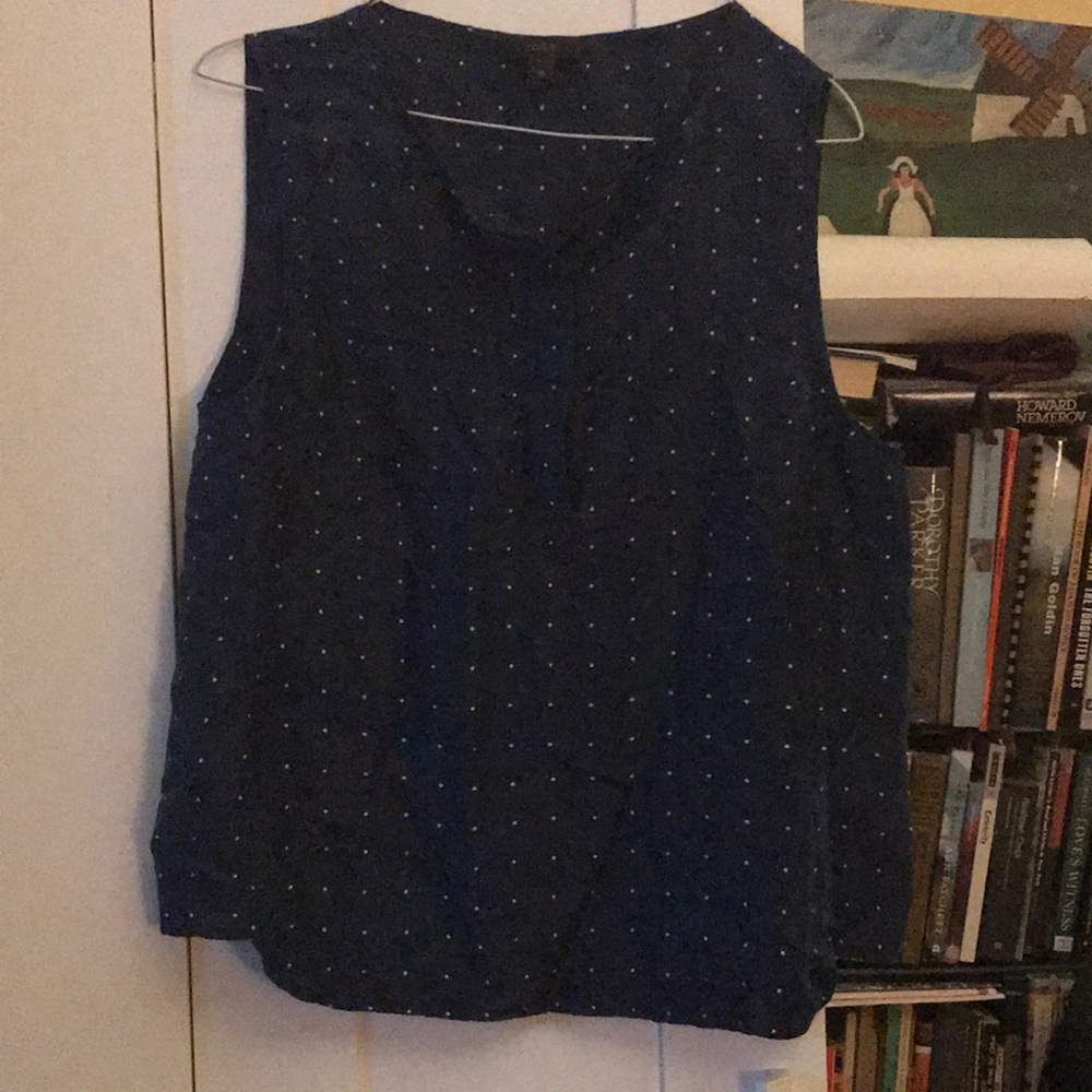 J. Crew silk sleeveless blouse; small polka-dots